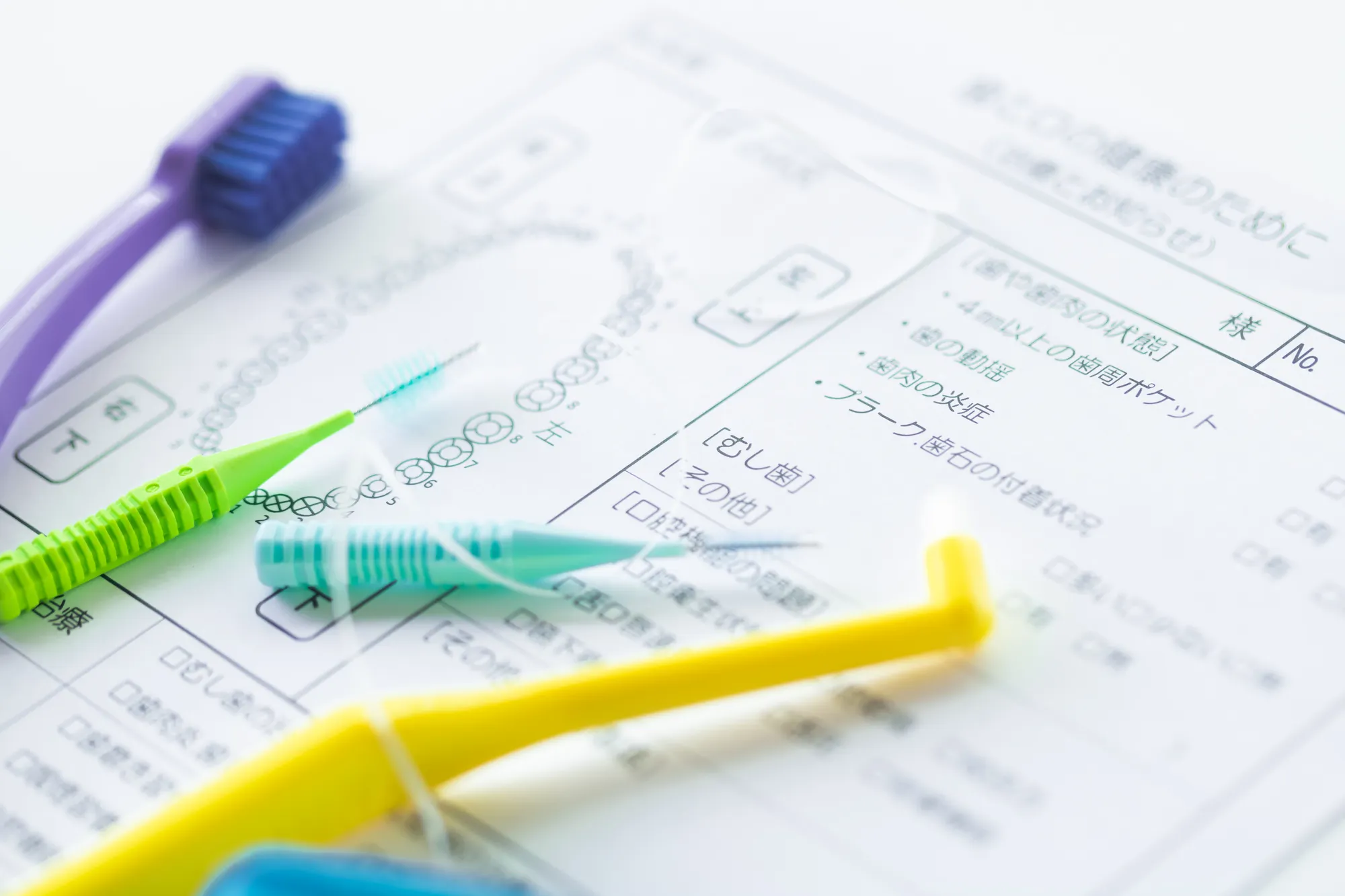 歯のクリーニングや予防歯科で使用する歯ブラシとデンタルフロス